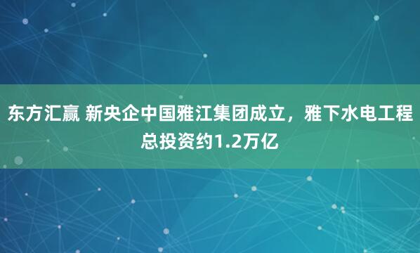东方汇赢 新央企中国雅江集团成立，雅下水电工程总投资约1.2万亿