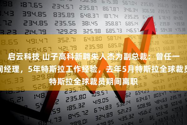 启云科技 山子高科新聘朱人杰为副总裁：曾任一汽大众车间经理，5年特斯拉工作经验，去年5月特斯拉全球裁员期间离职