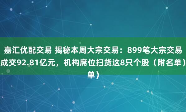 嘉汇优配交易 揭秘本周大宗交易：899笔大宗交易成交92.81亿元，机构席位扫货这8只个股（附名单）
